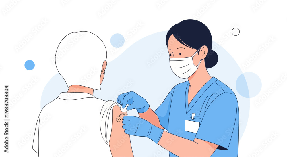 Naklejka premium Nurse Administering Vaccine Injection to Patient Arm, Healthcare Concept
