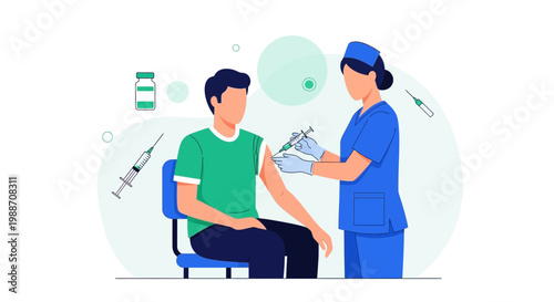 Nurse administering vaccine injection to patient in arm, healthcare concept