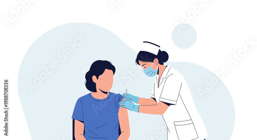 Nurse administering vaccine injection to patient, healthcare concept illustration