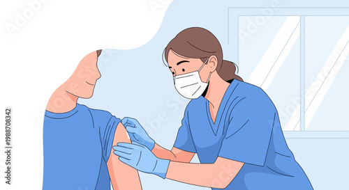 Nurse Administering Vaccine Injection to Patient's Arm in Medical Clinic