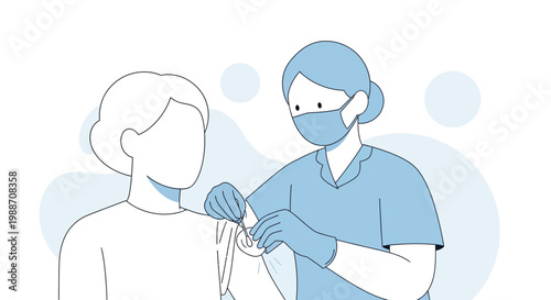 Nurse administering vaccine injection to patient's arm, healthcare concept, illustration