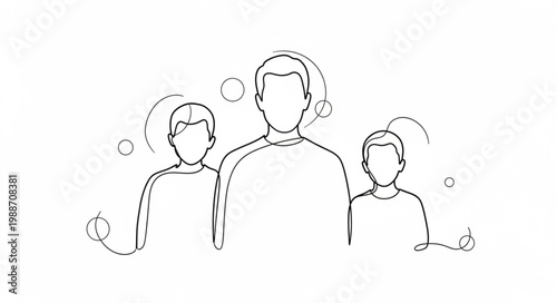 Family portrait illustration with simple line drawing style.