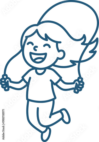 A girl jumping rope with a happy smile on her face