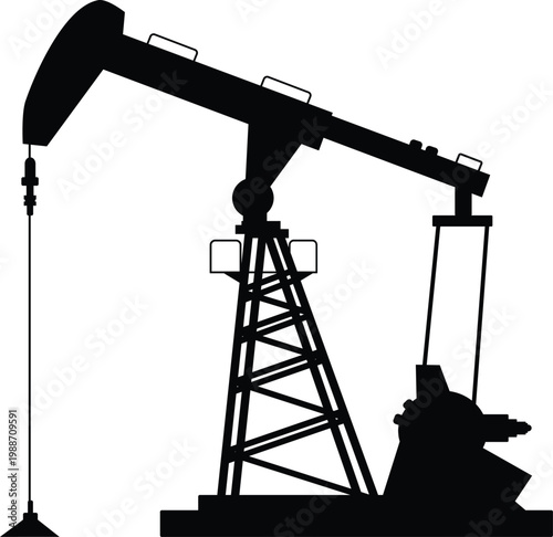 Oil Rig Extraction Mining Equipment Silhouette Isolated Petroleum Drilling Industrial Energy Illustration