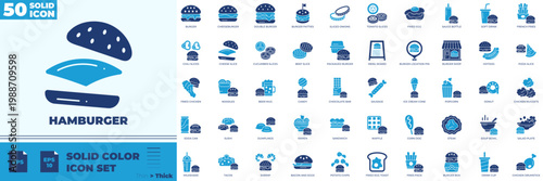Hamburger Solid Color Editable Icons set