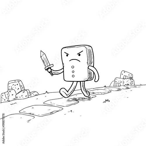 Angry Toaster Holding Knife Walking on Deserted Road
