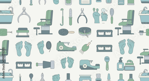 Pedicure Tools and Foot Care Icons Seamless Pattern: Spa, Beauty, and Wellness