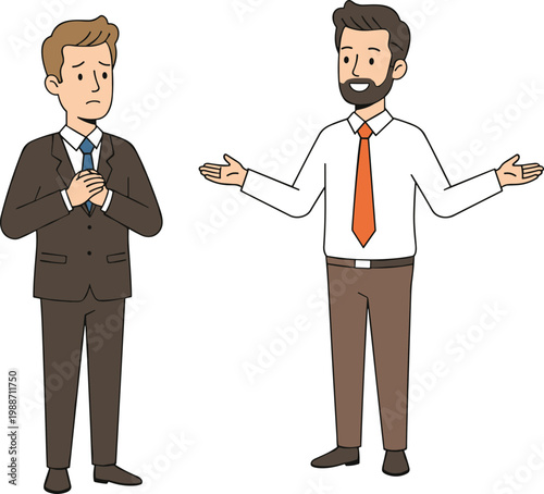 Vector illustration of two business professionals communicating with different gestures and attitudes