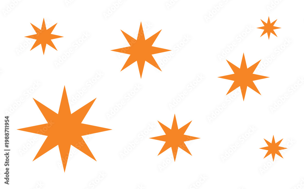 Obraz premium Abstract yellow star, shapes collection, vector illustration of stylized star symbols for decoration, icons, badges, and creative graphic design projects