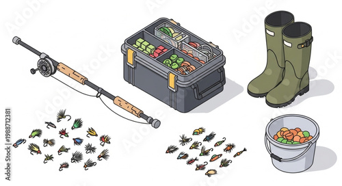 Fishing equipment and gear for outdoor sports and hobby.