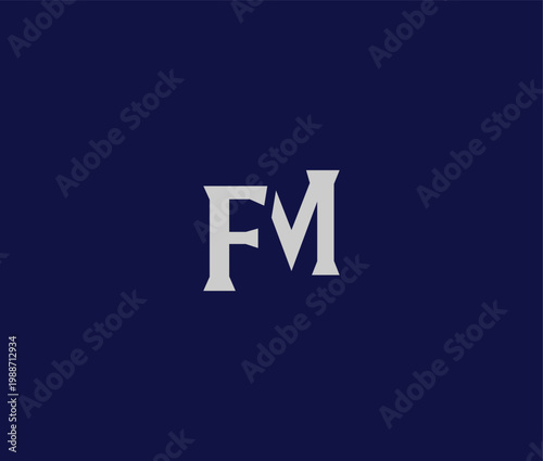 Large white FM letters on dark blue background graphic