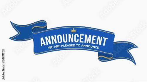 A blue ribbon banner with a crown and text announcing a notification or declaration