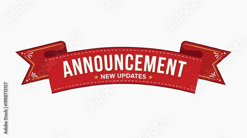 A red ribbon banner vector graphic announcing new updates with a modern design