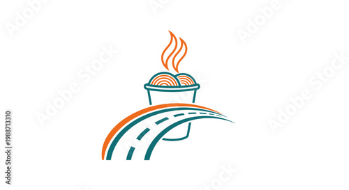 A Creative Logo Depicting Coffee, Road, And Hot Food Elements For Brand Identity