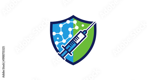 Medical Shield: Vaccine Injection Logo Depicting Protection and Healthcare Strategy
