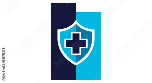 Medical Shield With A Cross Symbol on The Blue and Navy Background Protect Logo Concept