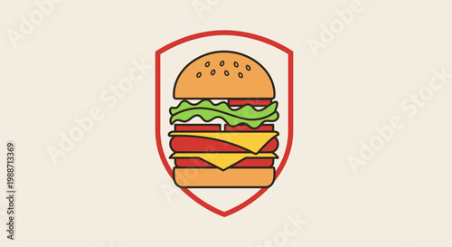 A Delicious Burger In A Shield-Shaped Emblem For Food-Related Concepts