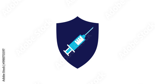 Medical Shield: Vaccination Protection Against Threats with a Syringe Icon on Blue Background