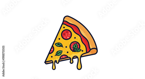 A Delicious Slice of Freshly Baked Pizza with Melting Cheese and Vibrant Toppings Illustration