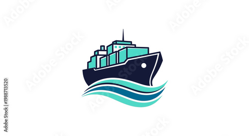 Minimalist Cargo Ship Logo Illustrating Maritime Logistics And Worldwide Transportation