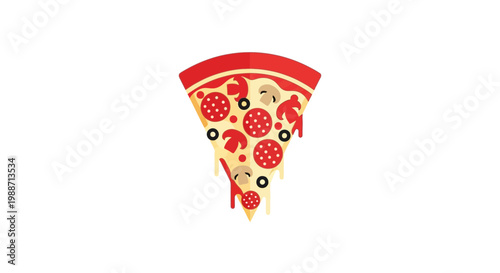 A Delicious Slice Of Pizza Featuring Pepperoni, Mushrooms, And Olives Against White Space