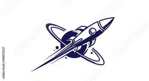 A Modern Vector Illustration Depicting a Rocket Ship Blasting Off Into Deep Space