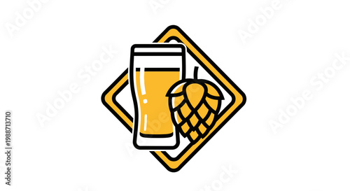 A Refreshing Pint Logo With Hops, Perfect For Brewery Advertising, Bar Signage