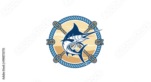 A Regal Marlin Design Within a Nautical Circular Pattern Artistic Illustration for Branding