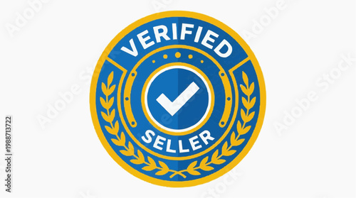 A verified seller badge with a checkmark in a blue and yellow circle
