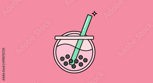A Refreshing Drink Illustration Featuring Bubble Tea On A Pink Backdrop