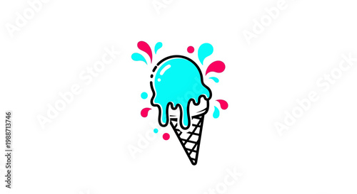 A Delightful Ice Cream Cone Logo With Colorful Splashes, Perfect Design Concept
