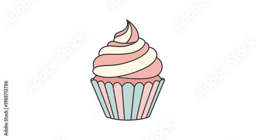 A Delightful Illustrated Cupcake with Swirled Frosting, Pastel Colors, and Sweet Temptation