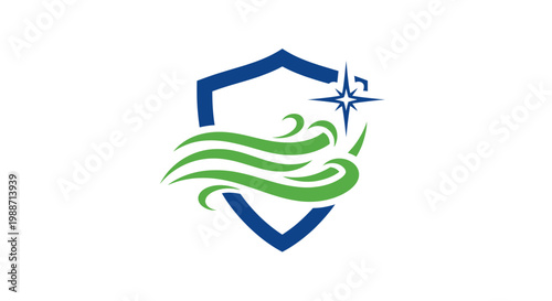 A Shielded Concept of Nature's Elements With a Compass Star, Modern Design