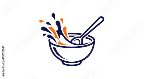 A Simple Bowl With Splash, And Spoon, Isolated On White Ready For Design Use