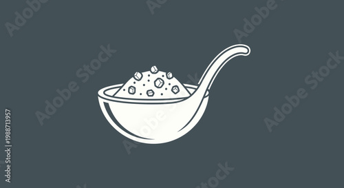 A Simple Kitchen Utensil: Ladle With Granulated Substance Against A Dark Backdrop
