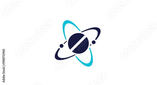 Abstract Atom Icon With Orbital Rings, Showing Digital Science And Technology Concept