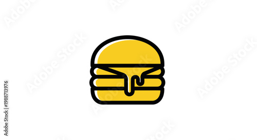 A Simple Yellow Hamburger Illustration, Modern Food Logo Design, Isolated Over White Background