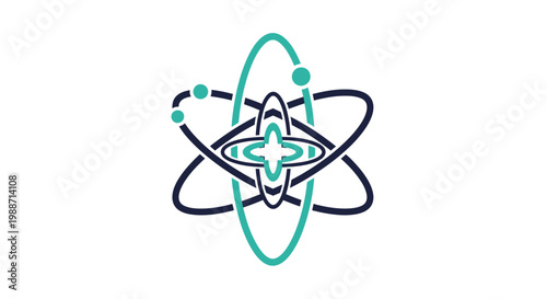 Abstract Atomic Structure: A Modern Geometric Design on a White Background