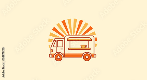 A Delightful Vector Illustration Of A Food Truck With Sunshine Radiating From Behind