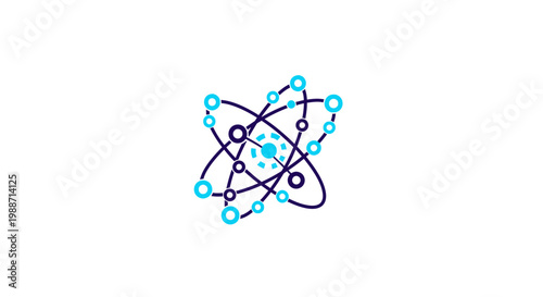 Abstract Atomic Structure Illustration Depicting Network Connections and Scientific Innovation