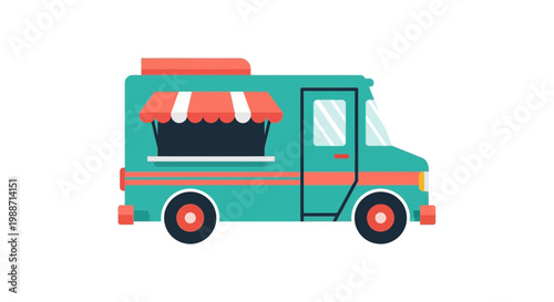 A Colorful Flat Design Illustration of a Food Truck, Ready to Serve Delicious Food