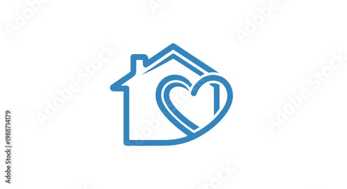 A Symbol of Domestic Affection Featuring a Heart within a House Outlined in Blue