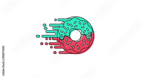 A Colorful Donut With Dynamic Style Elements And A Tasty Glaze On White Background