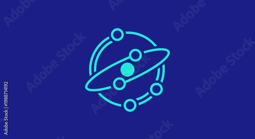 Abstract Atomic Structure with Orbital Paths on a Deep Blue Background