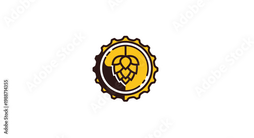 A Creative Beer Logo Featuring a Hops Design With a Bottle Cap Shape on White Background