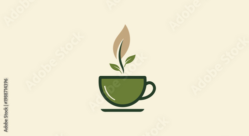 A Green Teacup With A Plant Symbolizing Growth And Sustainable Tea Culture