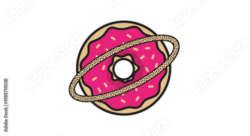 A Creative Illustration of a Donut with a Galaxy-Inspired Ring Around a Pink Sweet Treat