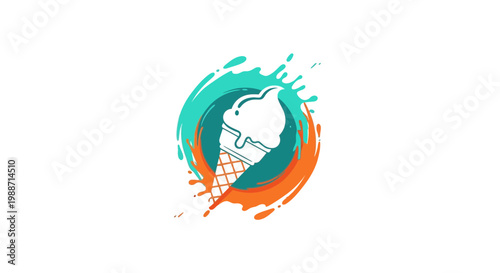 A Creative Ice Cream Cone Logo Design With Colorful Artistic Splashes Illustration