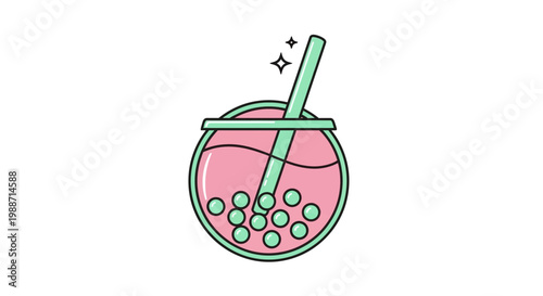A Vibrant Bubble Tea Illustration: Refreshing Drink with Glistening Pearls and Straw