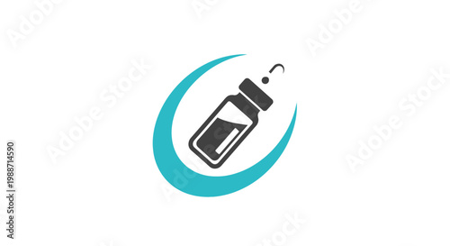 Abstract Bottle Emblem Surrounded By A Teal Crescent Illustrating Fluid Delivery Perfectly